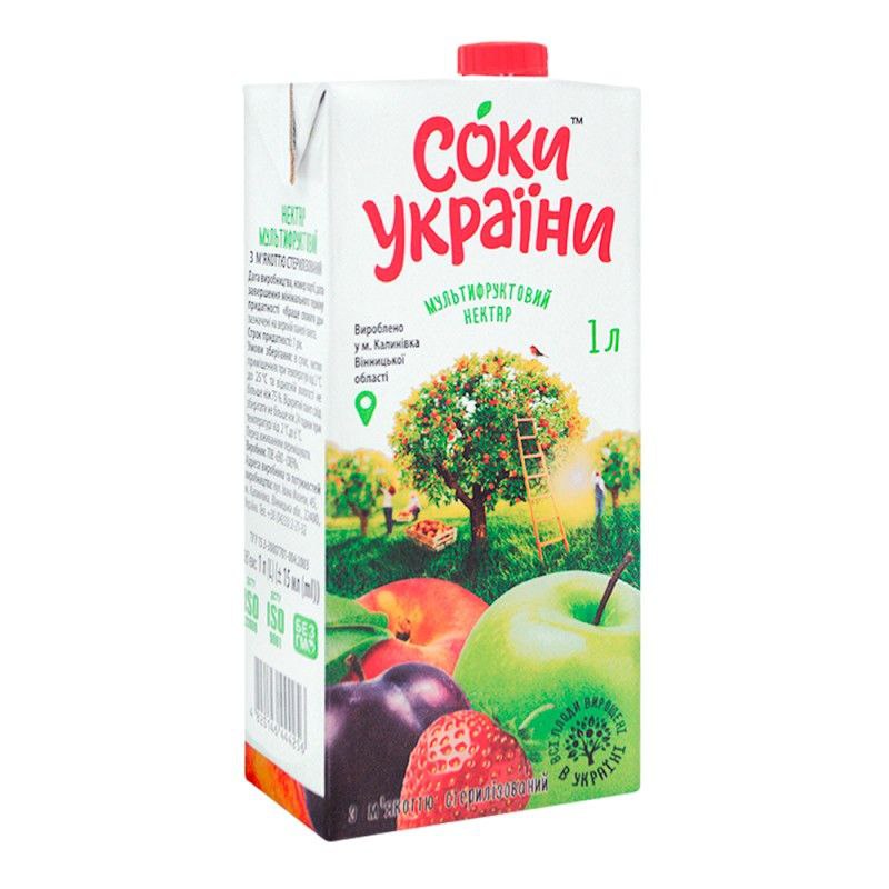 Нектар мультифруктовий з м'якоттю Соки України 1л